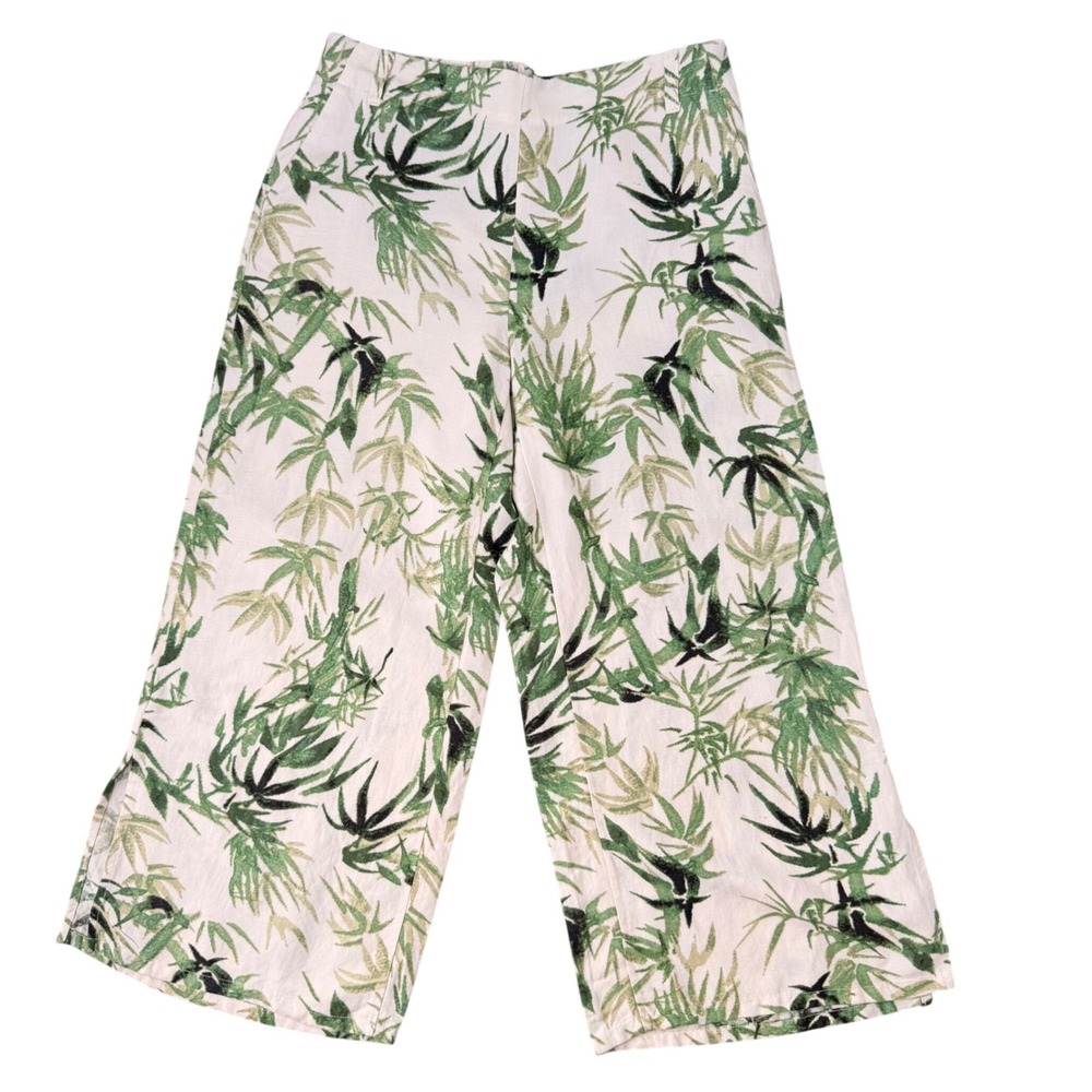 J. Jill Wide Leg Linen Blend Cropped Botanical Print Pants (Small P) Flowy Light - Picture 2 of 16